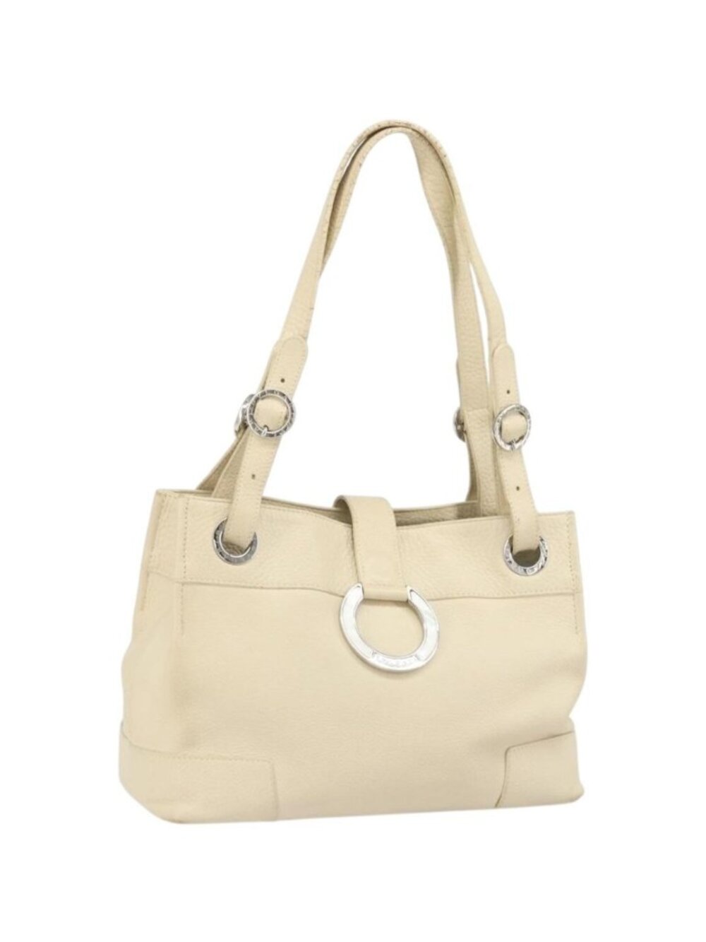 BVLGARI Tote Bag Leather Beige Silver